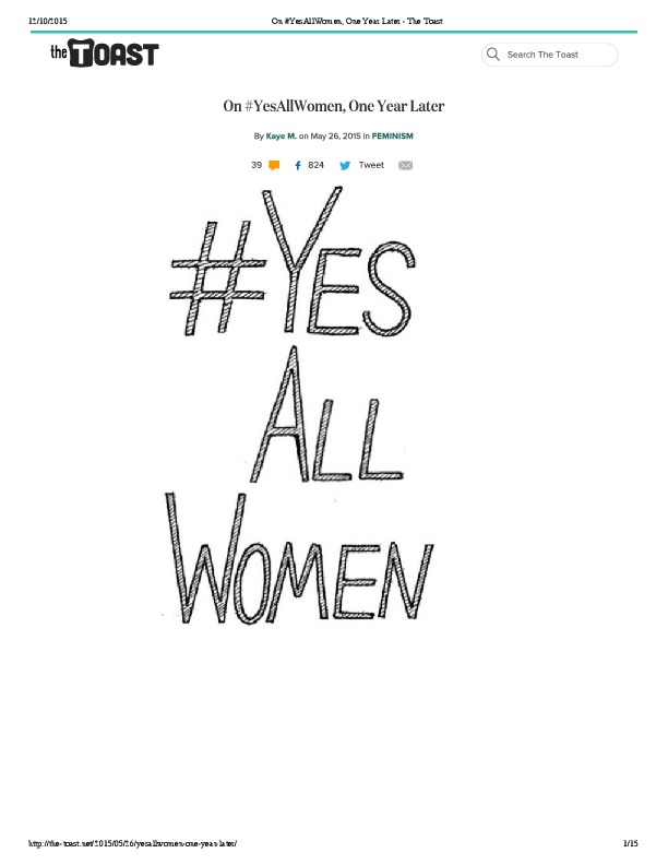 On #YesAllWomen, One Year Late