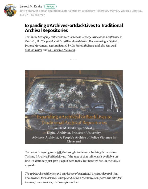 Expanding #ArchivesForBlackLives to Traditional Archival Repositories 