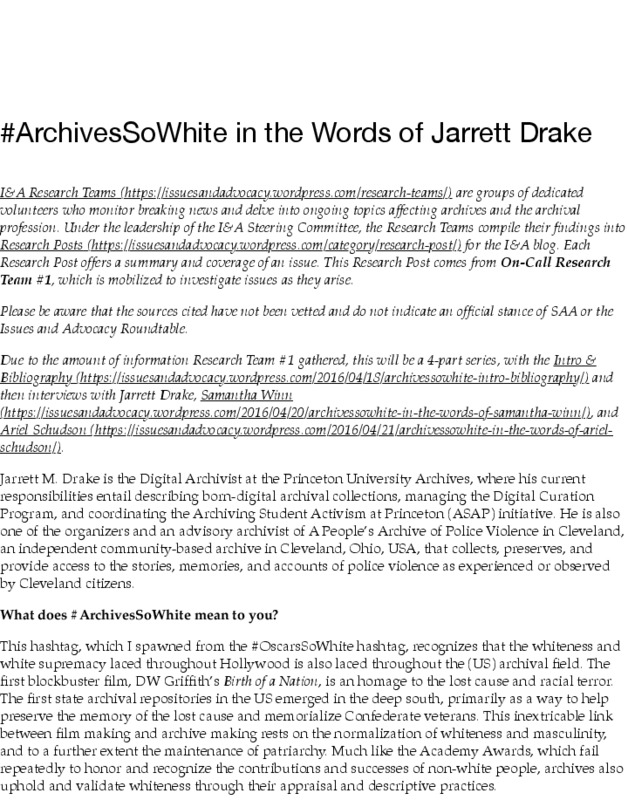 #ArchivesSoWhite in the Words of Jarrett Drake