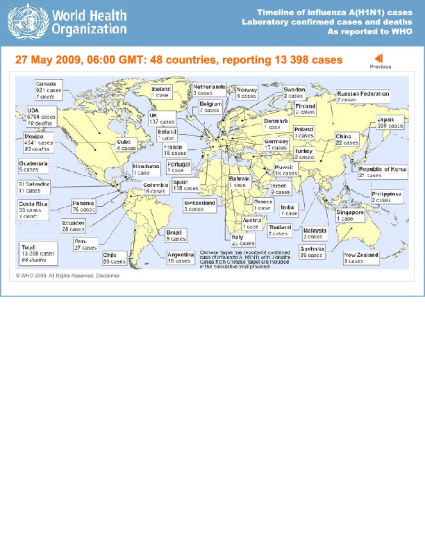 Timeline of Influenza A(H1N1) cases, Laboratory Confirmed Cases and Deaths as Reported to WHO