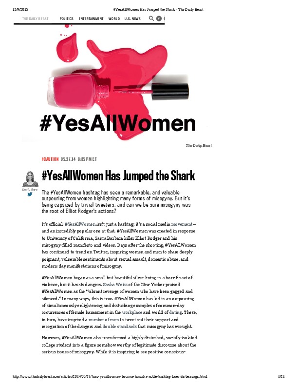 #YesAllWomen has jumped the shark 