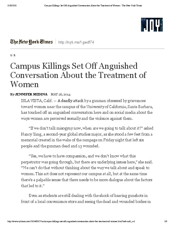 Campus killings set off anguished conversation about the treatment of women 