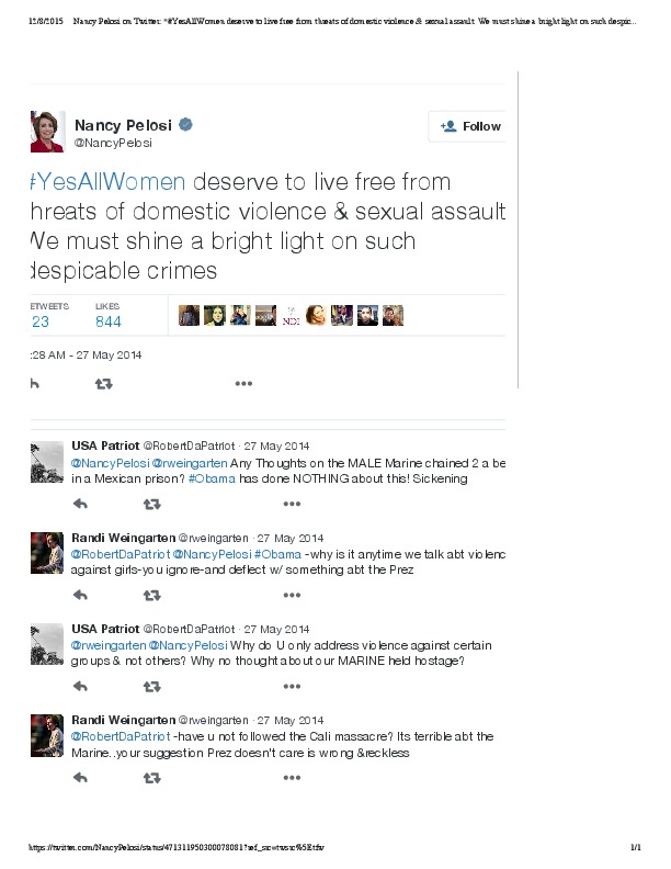 Nancy Pelosi&#039;s Tweet on #YesAllWomen