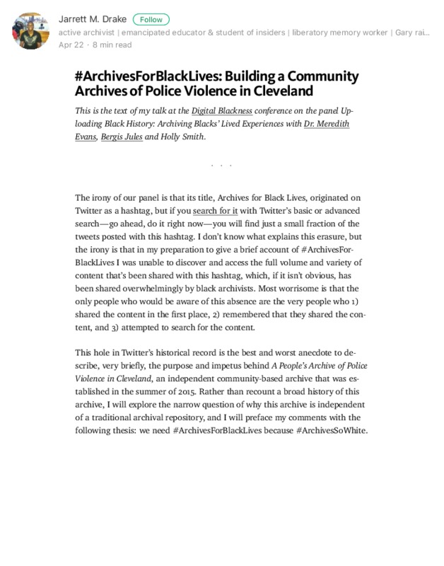 #ArchivesForBlackLives: Building a Community Archives of Police Violence in Cleveland
