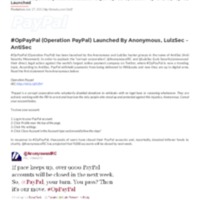 #OpPayPal (Operation PayPal) Launched By Anonymous, LulzSec –AntiSec Hacker Statement