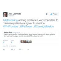 #datasharing among doctors is very important to minimize patient/caregiver frustration #WHFrontiers .@PittTweet .@CarnegieMellon