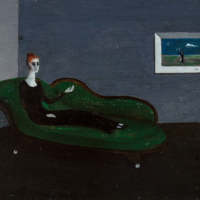 Untitled (Countess Narone on Chaise with White Cat and Lonely Tree Painting), 1951